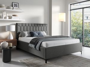 Miniaturka 6 - Łóżko kontynentalne z zagłówkiem w kolorze szarym – wygodne łóżko do sypialni, z funkcjonalnym mechanizmem podnoszenia.