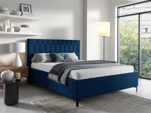 Miniaturka 1 - Łóżko tapicerowane z pikowanym zagłówkiem w kolorze niebieskim – luksusowe łóżko do sypialni z ozdobnym zagłówkiem, nadające wnętrzu charakteru.