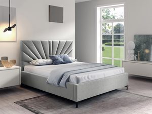 Miniaturka 6 - Łóżko kontynentalne w kolorze szarym z dekoracyjnym zagłówkiem – nowoczesne łóżko do sypialni, które nadaje wnętrzu nowoczesnego charakteru.