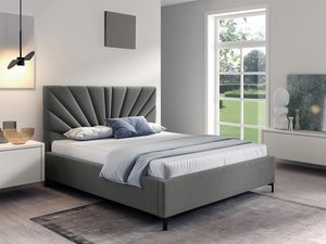 Miniaturka 5 - Łóżko tapicerowane w kolorze ciemnoszarym z dekoracyjnym zagłówkiem – przytulne łóżko do sypialni, które wprowadza ciepło do wnętrza.