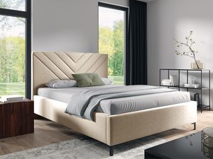 Miniaturka 6 - Łóżko tapicerowane w kolorze beżowym z pikowanym zagłówkiem – luksusowe łóżko do sypialni, które nadaje wnętrzu przytulności.