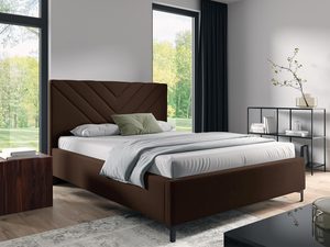 Miniaturka 4 - Łóżko tapicerowane w kolorze brązowym z ozdobnym zagłówkiem – klasyczne łóżko do sypialni, idealne do tradycyjnych aranżacji.