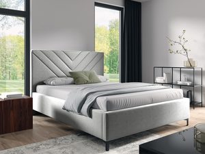 Miniaturka 7 - Łóżko tapicerowane w kolorze jasnoszarym z ozdobnym zagłówkiem – nowoczesne łóżko do sypialni, które dodaje wnętrzu wyrafinowanego stylu.