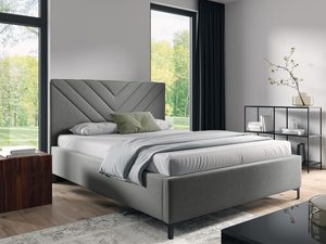 Miniaturka 8 - Łóżko tapicerowane w kolorze szarym z ozdobnym zagłówkiem – nowoczesne łóżko do sypialni, które dodaje wnętrzu wyrafinowanego stylu.