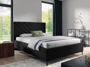 Miniaturka 5 - Łóżko tapicerowane w kolorze czarnym z ozdobnym zagłówkiem – eleganckie łóżko do sypialni, idealne do nowoczesnych wnętrz.