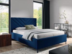 Miniaturka 1 - Łóżko kontynentalne w kolorze granatowym z prostym zagłówkiem – eleganckie łóżko do sypialni, idealne do klasycznych aranżacji.
