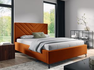 Miniaturka 3 - Łóżko tapicerowane w kolorze pomarańczowym z dekoracyjnym zagłówkiem – stylowe łóżko do sypialni, które dodaje wnętrzu energii.