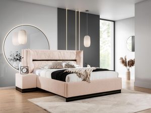 Miniaturka 20 - Pudrowo-różowe łóżko tapicerowane z dekoracyjnym zagłówkiem