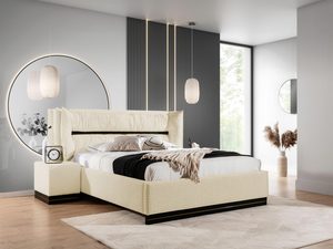 Miniaturka 21 - Jasnożółte łóżko z pionowym pikowaniem i czarną lamówką