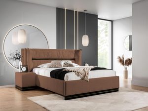 Miniaturka 17 - Brązowe łóżko z przeszywanym zagłówkiem i stylowym kocem