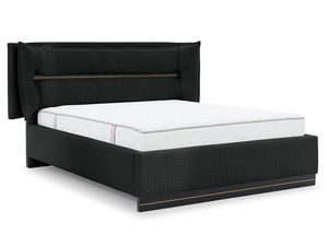 Miniaturka 9 - Czarne łóżko tapicerowane z gładkim wykończeniem i niską podstawą