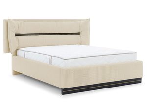 Miniaturka 2 - Kremowe łóżko z delikatnym przeszyciem i czarnym cokołem