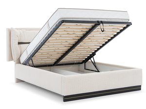 Miniaturka 11 - Beżowe łóżko z podnoszonym stelażem i tapicerowanym zagłówkiem