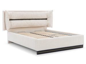 Miniaturka 1 - Kremowe łóżko z dużym pojemnikiem i tapicerowanym zagłówkiem