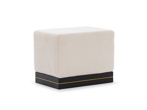 Miniaturka 9 - Nowoczesna pufa tapicerowana w beżowym kolorze z czarną podstawą