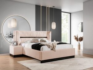 Miniaturka 3 - Luksusowe łóżko tapicerowane w beżowym kolorze z pikowanym zagłówkiem