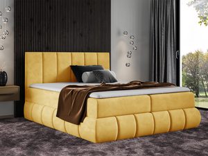 Miniaturka 1 - Żółte łóżko tapicerowane z wysokim zagłówkiem