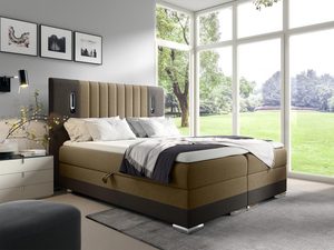 Miniaturka 3 - Zielone łóżko z pionowym zagłówkiem i beżową narzutą