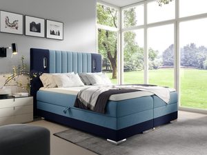 Miniaturka 5 - Niebieskie łóżko z pionowymi przeszyciami i jasnym tłem