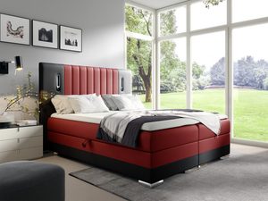 Miniaturka 6 - Czerwone łóżko z przeszywanym zagłówkiem i stylowym kocem