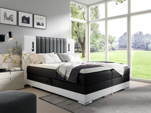 Miniaturka 7 - Czarno-białe łóżko z kontrastowym zagłówkiem w stylu modern classic