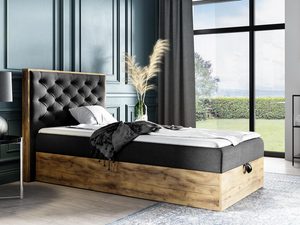 Miniaturka 3 - Dębowe łóżko z popielatym zagłówkiem – nowoczesne, z widocznym słojem drewna.