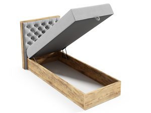 Miniaturka 2 - Otwarte łóżko z pojemnikiem – rama drewniana, jasnoszary zagłówek z funkcją otwierania.