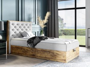 Miniaturka 7 - Dębowe łóżko z jasnoszarym zagłówkiem – styl loftowy.