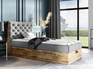Miniaturka 9 - Dębowe łóżko z pikowanym zagłówkiem – loftowy styl, rama z drewna.