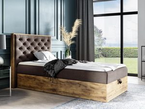 Miniaturka 4 - Dębowe łóżko z ciemnobrązowym zagłówkiem – klasyczne połączenie kolorystyczne.