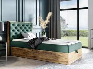 Miniaturka 5 - Dębowe łóżko z zielonym zagłówkiem – wersja butelkowa, elegancka.