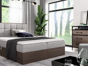Miniaturka 10 - Tapicerowane łóżko mokka z gładkim zagłówkiem i szeroką podstawą