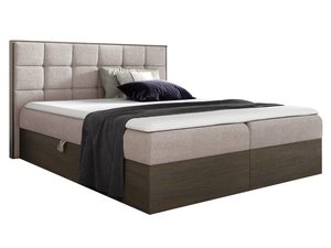 Miniaturka 3 - Beżowe łóżko z drewnianą ramą i pionowym przeszyciem na wezgłowiu