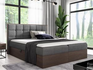 Miniaturka 17 - Stylowe łóżko szare z drewnianą bazą i przeszywanym wezgłowiem