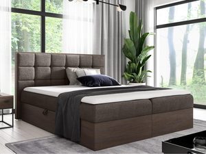 Miniaturka 11 - Brązowe łóżko z ozdobnym pledem i elegancką, prostą formą