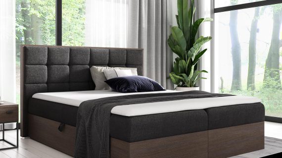 Miniaturka 12 - Ciemne łóżko z klasycznym wezgłowiem i tapicerowaną podstawą