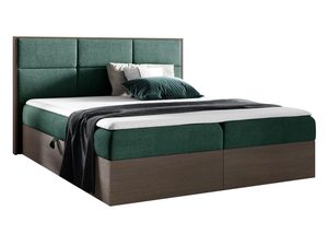 Miniaturka 3 - Zielone łóżko z kontrastową podstawą i miękkim, panelowym zagłówkiem
