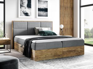 Miniaturka 14 - Drewniane łóżko tapicerowane w stylu skandynawskim z dekoracją ścienną