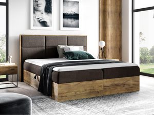 Miniaturka 10 - Stylowe brązowe łóżko z miękkim zagłówkiem i drewnianą ramą