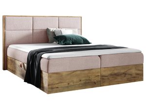 Miniaturka 4 - Nowoczesne łóżko z wezgłowiem w odcieniu różu i naturalną ramą