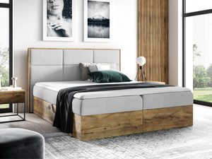 Miniaturka 15 - Drewniane łóżko z wysokim tapicerowanym zagłówkiem w nowoczesnym wnętrzu