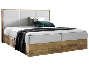 Miniaturka 3 - Sypialniane łóżko z miękkim szarym zagłówkiem i drewnianą podstawą