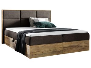 Miniaturka 7 - Stylowe łóżko z miękkim brązowym zagłówkiem i drewnianą podstawą