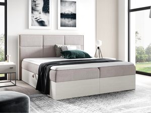 Miniaturka 12 - Jasnobeżowe łóżko z pionowymi przeszyciami i kremowym wykończeniem