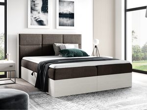 Miniaturka 8 - Brązowo-szare łóżko tapicerowane z dekoracyjnym pledem