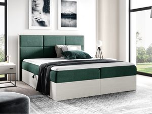 Miniaturka 9 - Ciemnozielone łóżko z przeszywanym wezgłowiem i jasną ramą