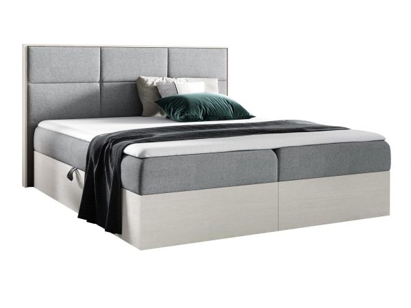 Szare łóżko z minimalistycznym zagłówkiem w stylu skandynawskim