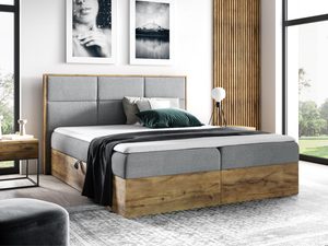 Miniaturka 16 - Szare tapicerowane łóżko z pikowanym zagłówkiem i drewnianą konstrukcją