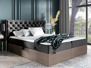 Miniaturka 7 - Ciemne łóżko z ozdobnym zagłówkiem i stonowaną pościelą