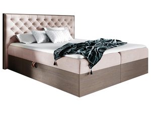 Miniaturka 4 - Stylowe beżowe łóżko z drewnianą ramą